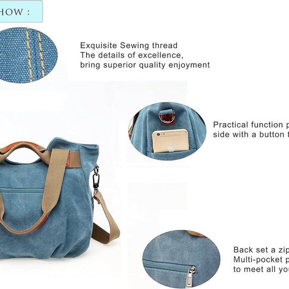 Women Ladies Bags Vintage Hobo Canvas Daily Purse Shoulder Tote Shopper Handbag - Picture 5 of 7